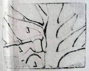 Naville drawing of "The Felling of Ebony Trees"