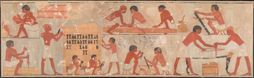 Rekhmire mural of woodworkers fashioning furniture and ritual objects from African blackwood. Credit: metmuseum.org