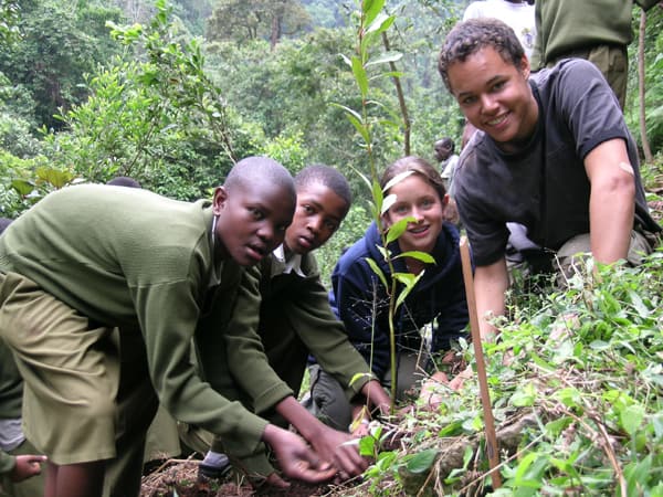 Secondary students replanting on Mt. Kilimanjaro
