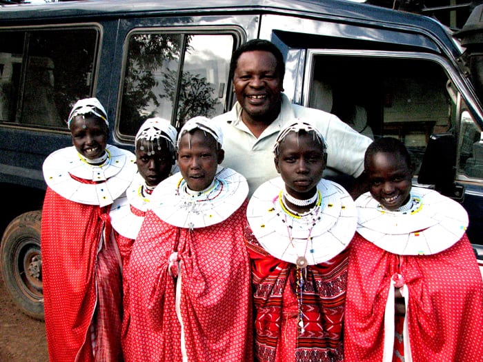 Sebastian with Maasai students